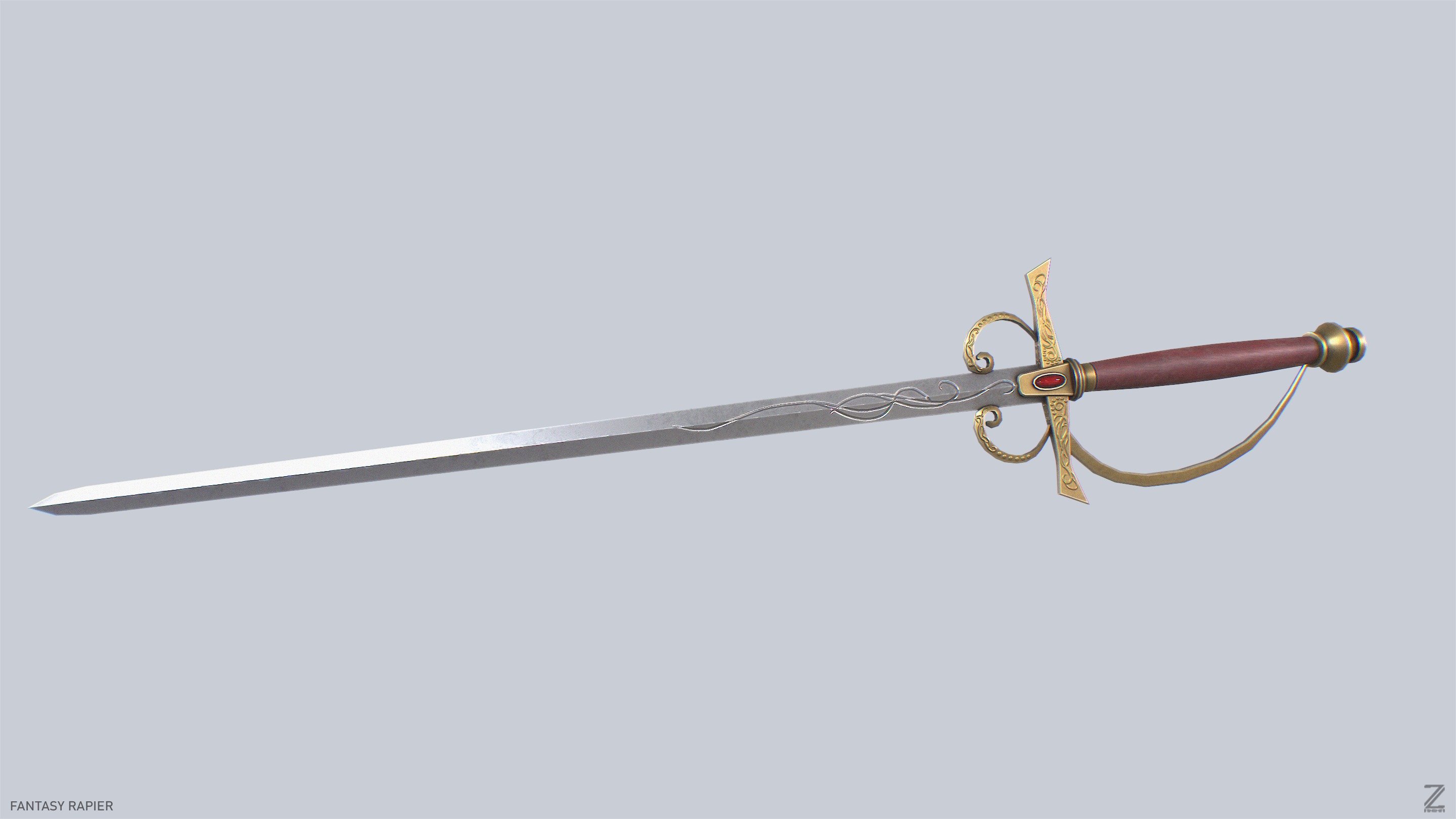 Fantasy rapier Low-poly 3D model_6