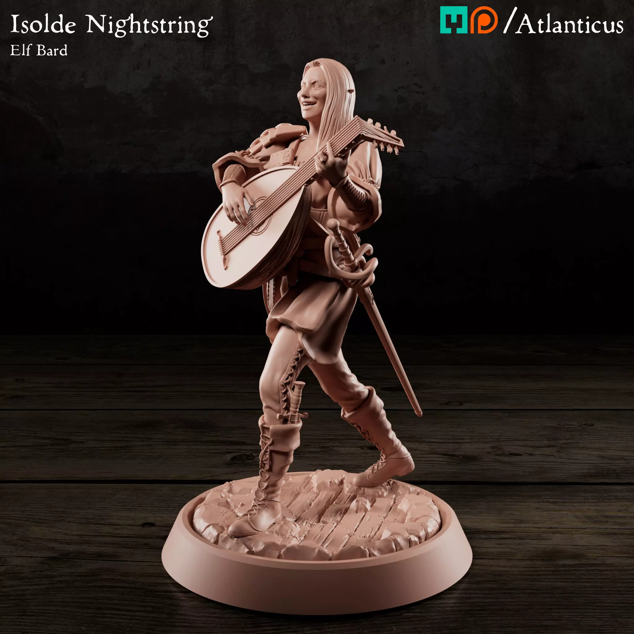 Female Elf Bard - Isolde Nightstring - Lute 3D print model