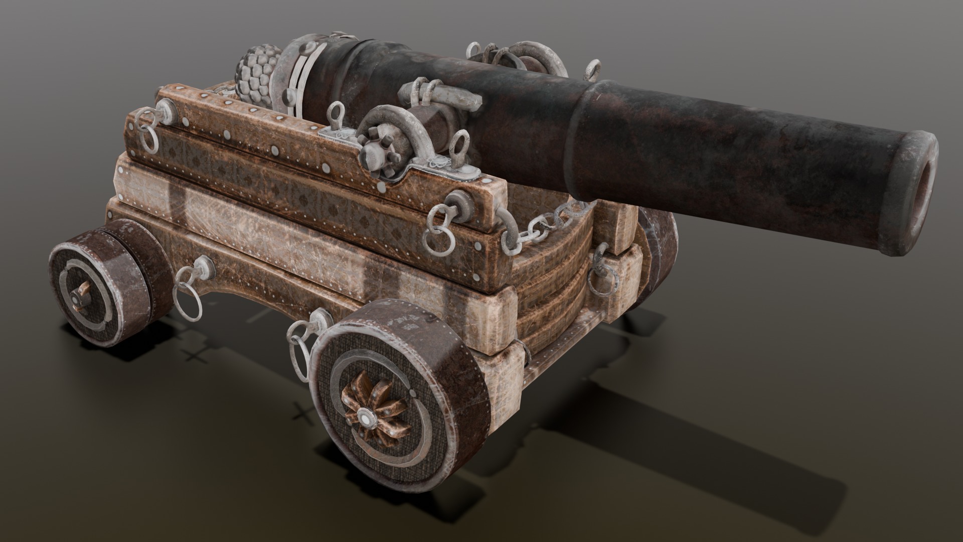 Old cannon 2   Low-poly 3D model_14