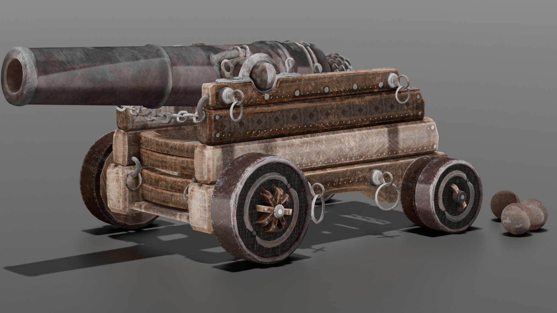 Old cannon 2   Low-poly 3D model_15