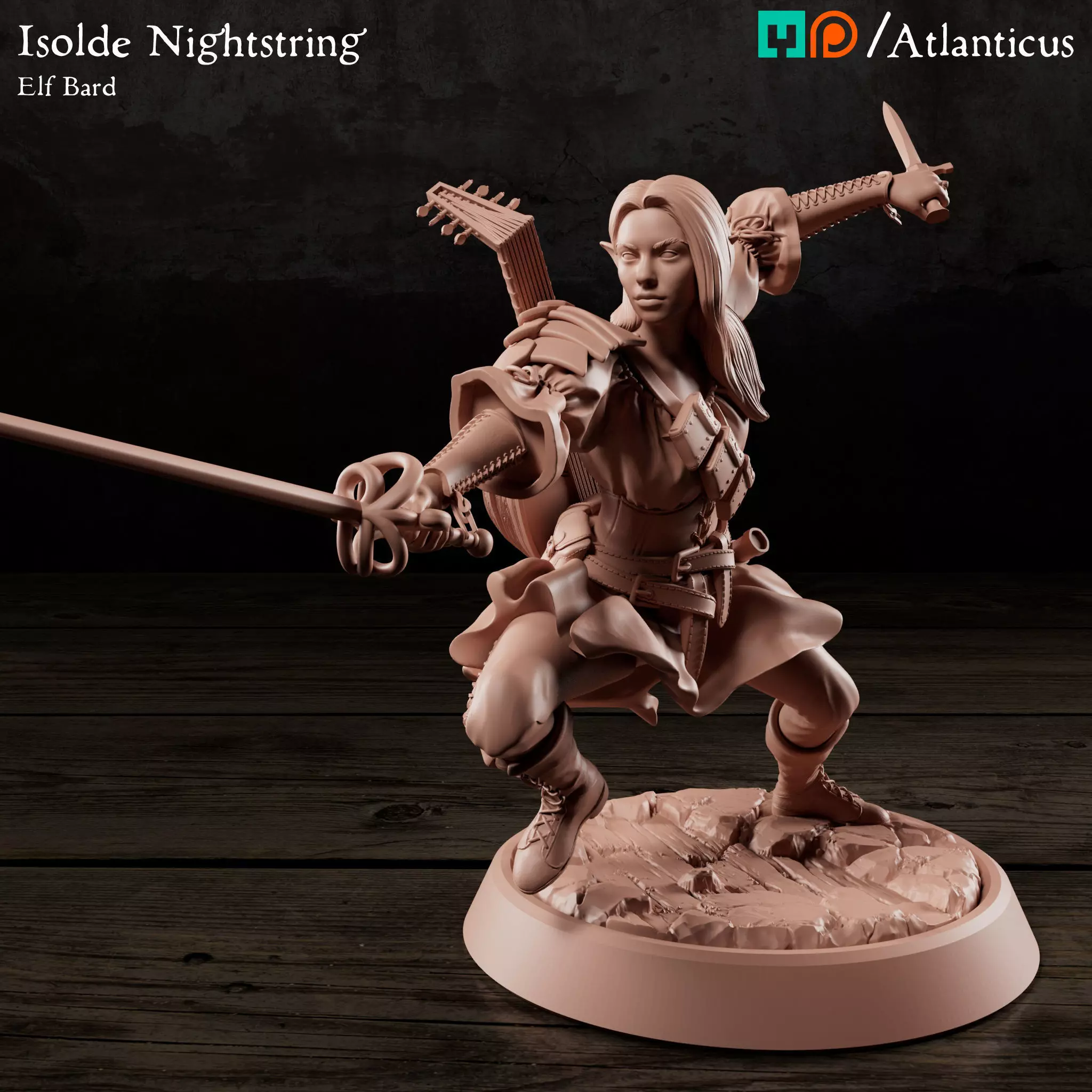 Female Elf Bard - Isolde Nightstring - Rapier 3D print model_0