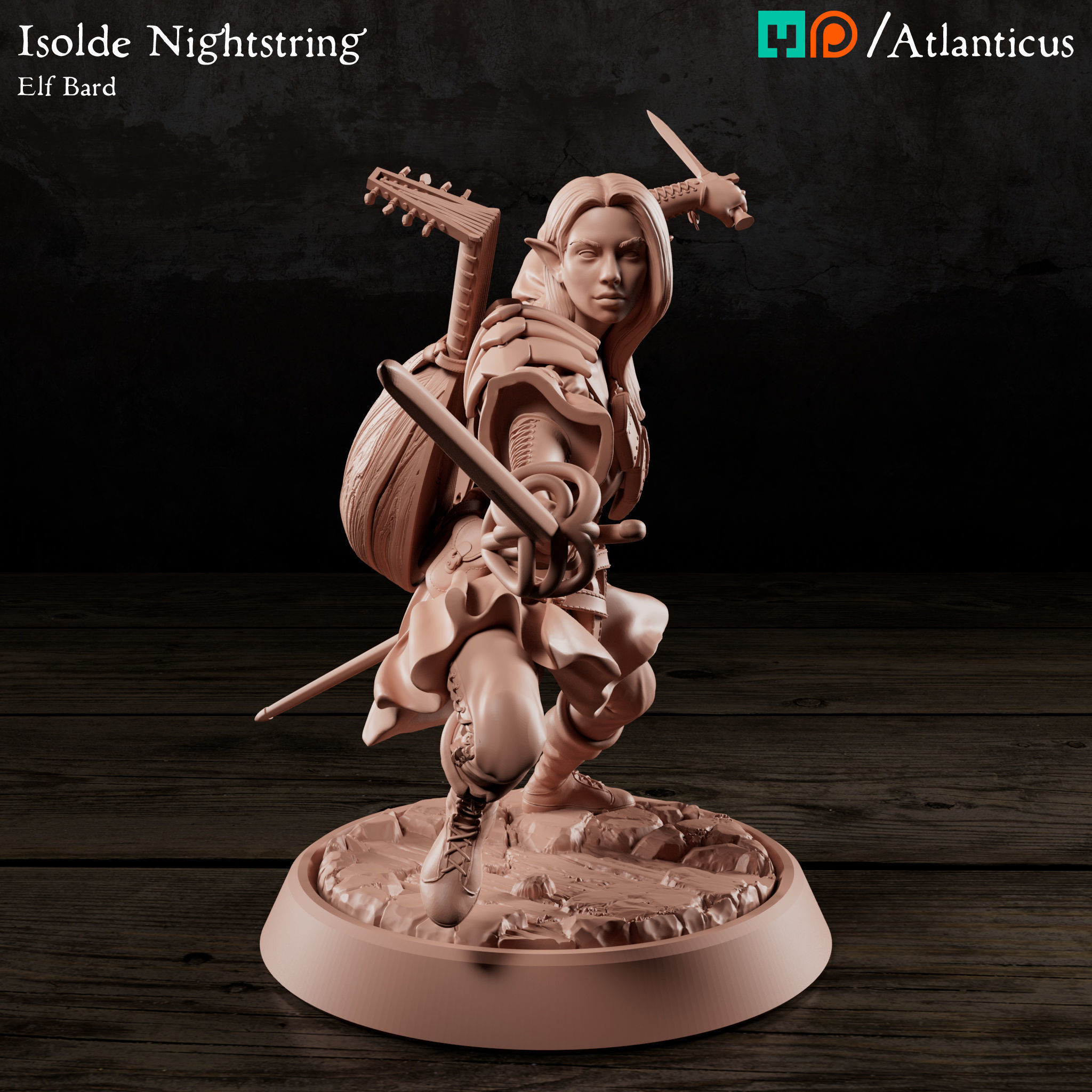 Female Elf Bard - Isolde Nightstring - Rapier 3D print model_1