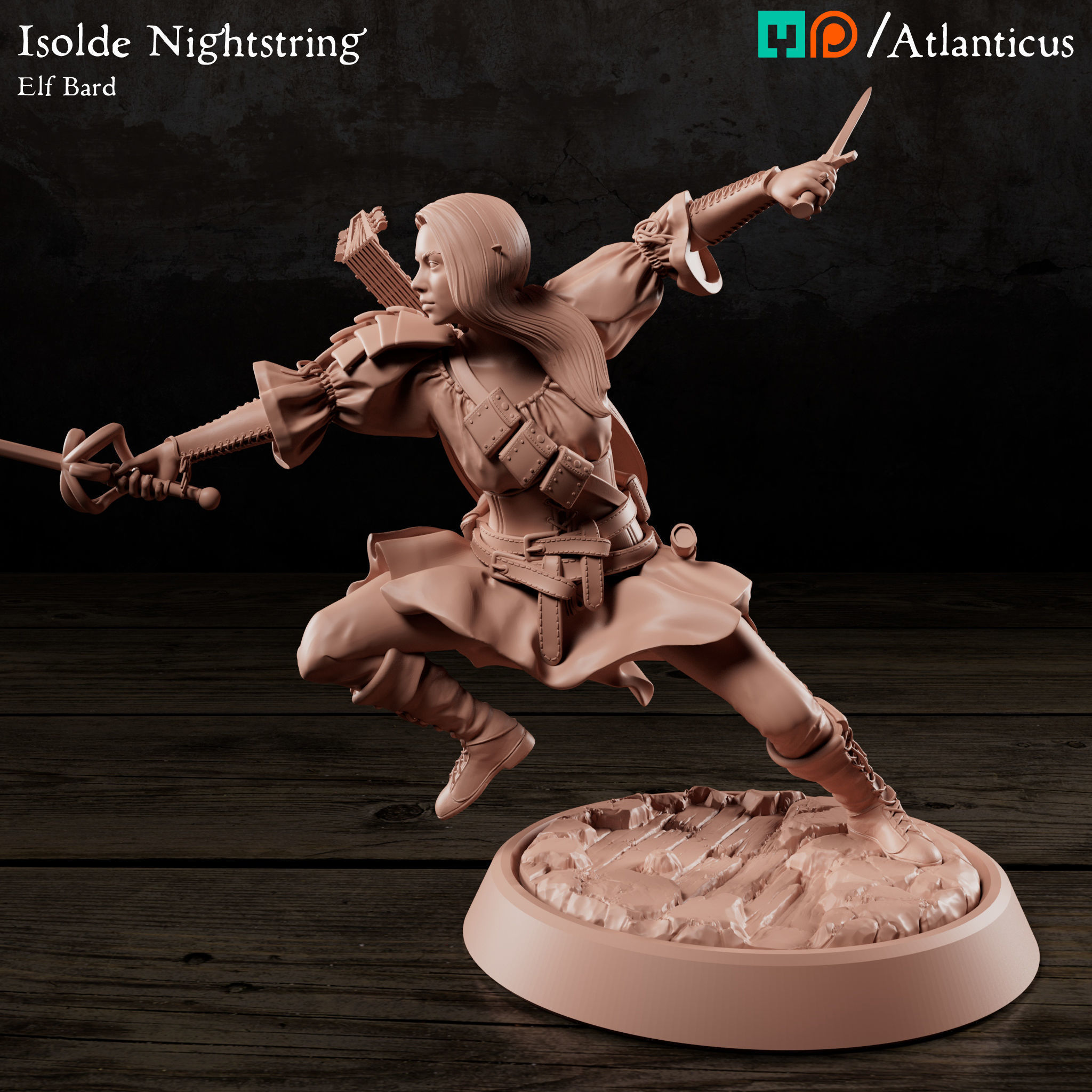 Female Elf Bard - Isolde Nightstring - Rapier 3D print model_7
