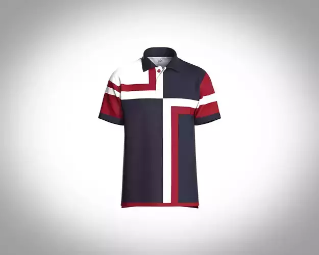 Mens polo shirt with cut and sew color blocking quarter zip