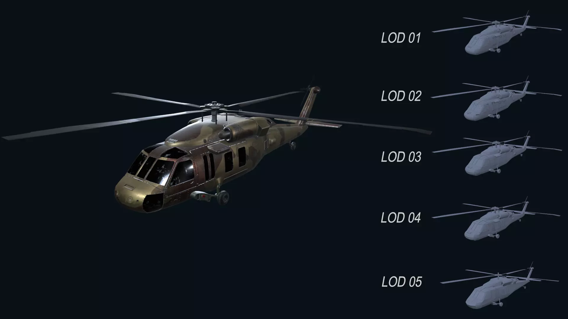 Asset - Army - UH60 BlackHawk - 3D MODEL Low-poly Low-poly 3D model