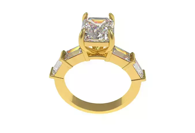 Emerald and Baguette Diamond Solitaire Ring