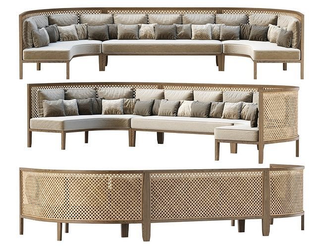Karen wooden corner restaurant loveseat CRL 3D model