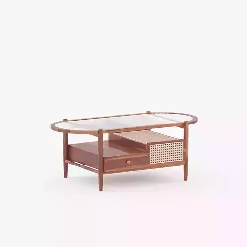 Alethea Wooden Rattan Coffee Table Glass  Wood