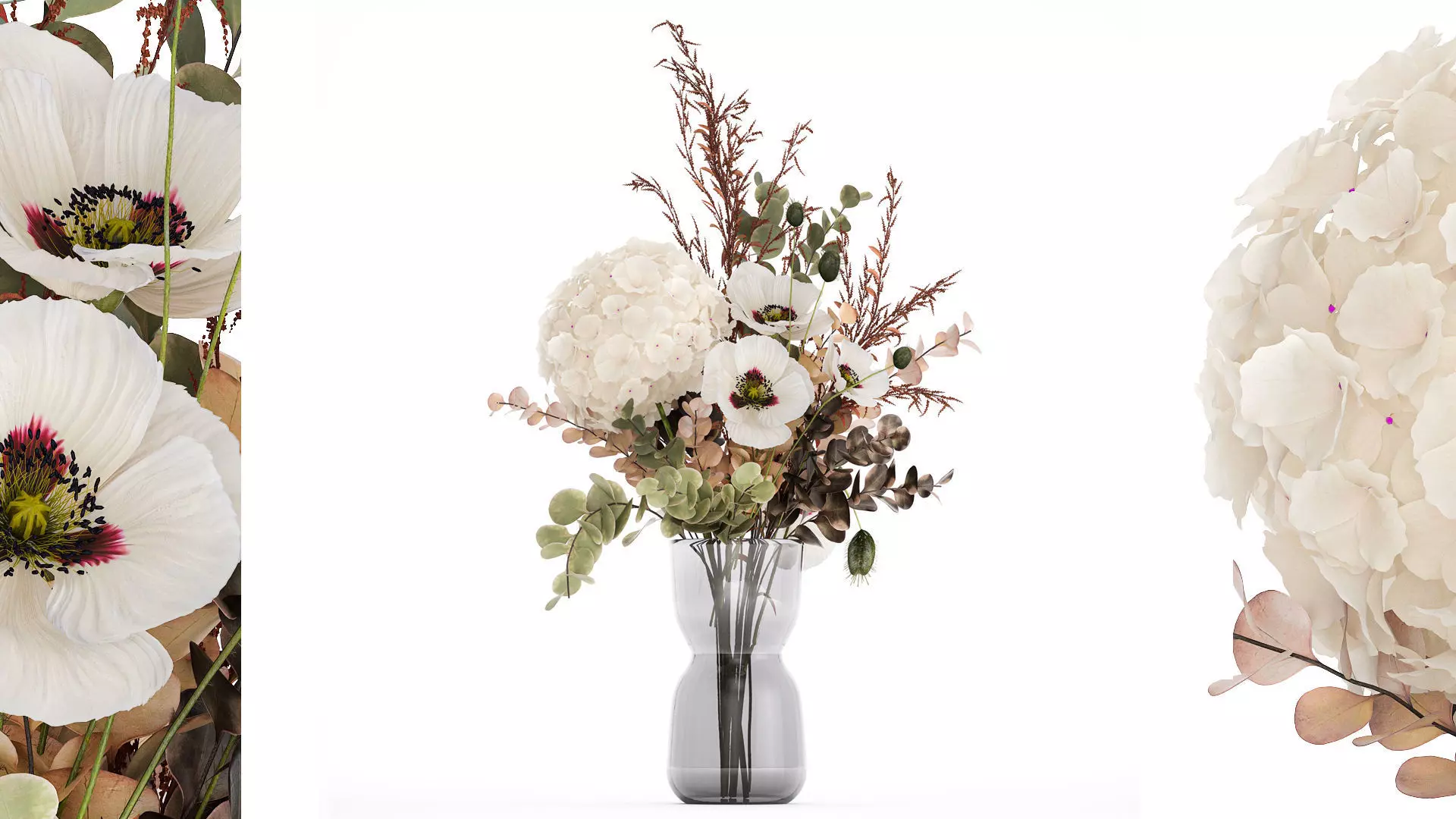 Bouquet Of Dried Flowers Poppy Hydrangea Barberry 460 3D model