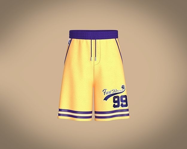 Mens knee length striped basketball shorts with graphics 3D model