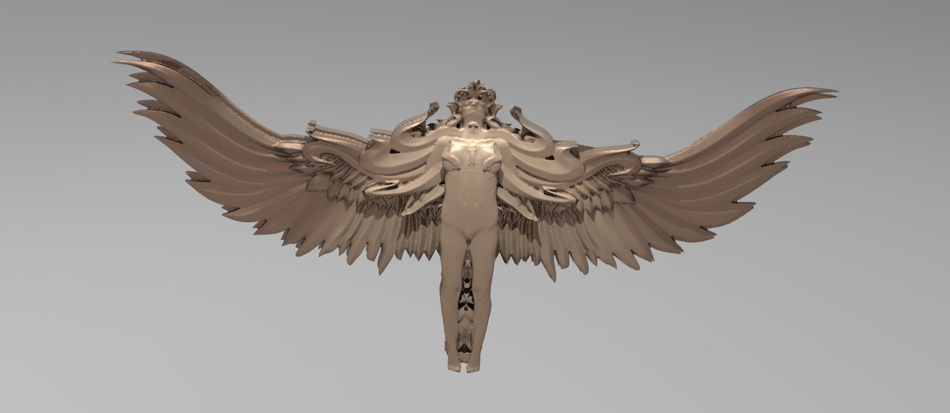 Angel double sided Necklace feather wings 3D model_1