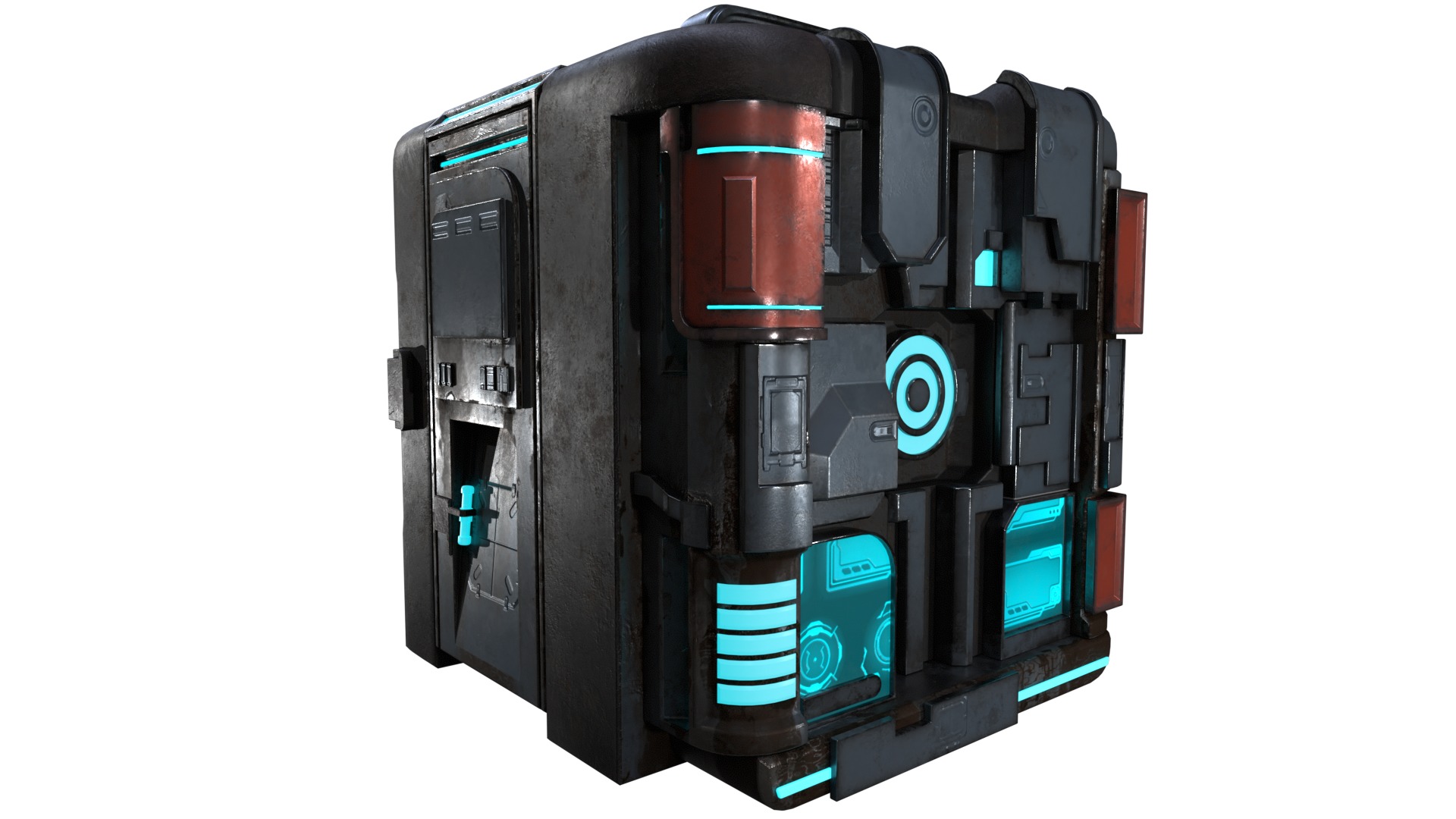 High-Detail Sci-Fi 3D Prop box B Low-poly 3D model_9