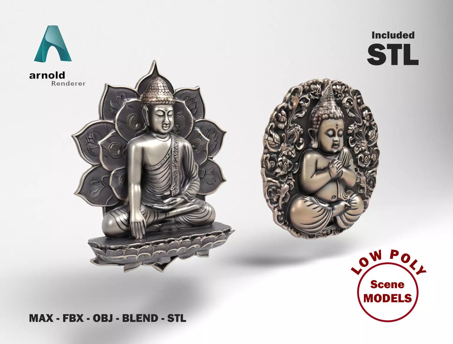 Buddhas 2 Low-poly 3D model_0