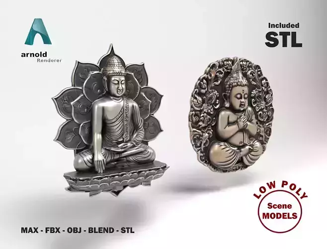 Buddhas 2 Low-poly 3D model