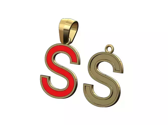 S letter initial enamel stepped pendant charm bail 3D print model