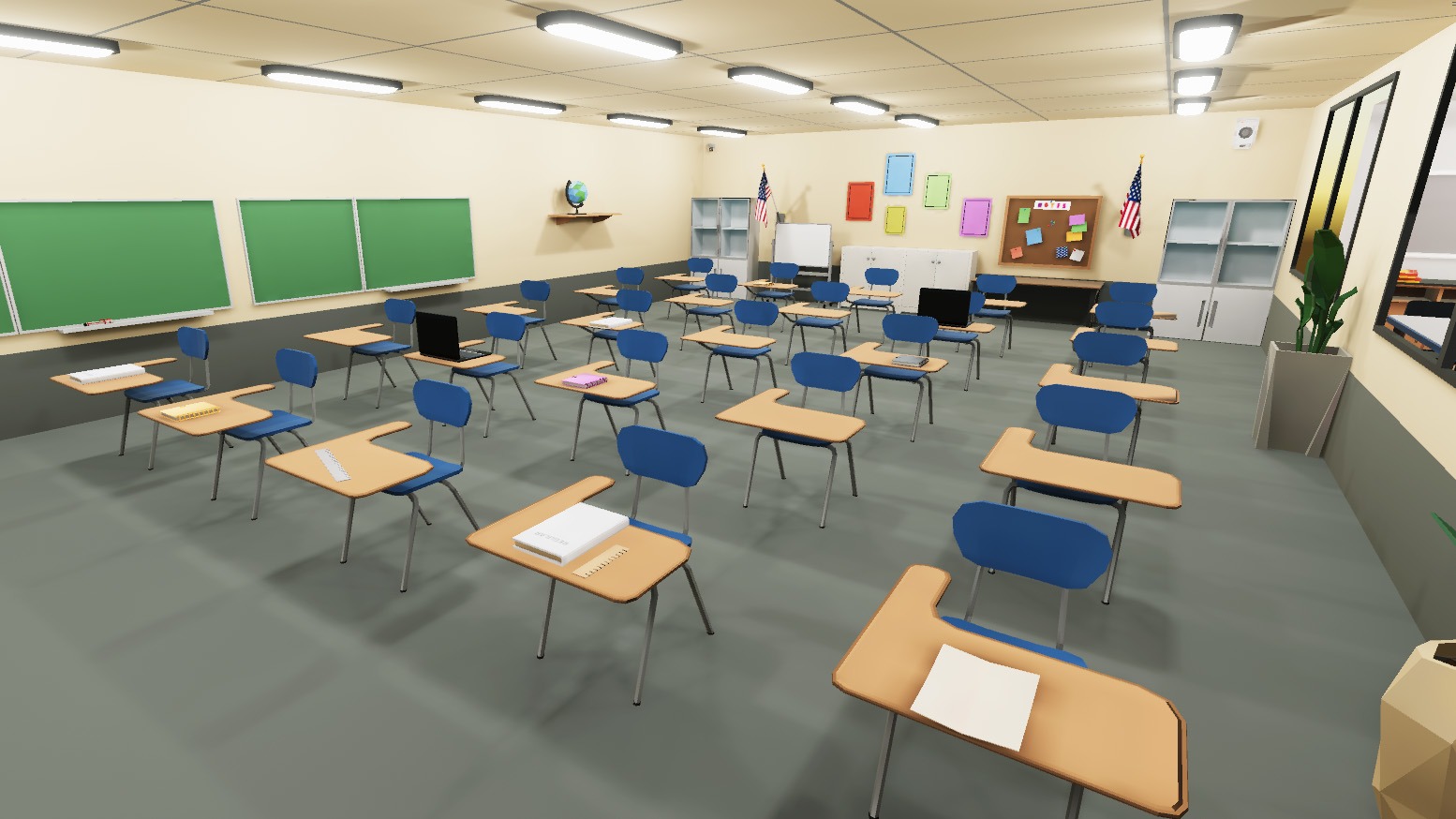 School Classroom - 7 interiors pack Low-poly 3D model_6
