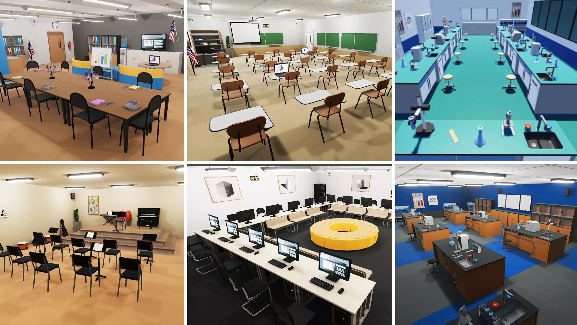 School Classroom - 7 interiors pack Low-poly 3D model_0