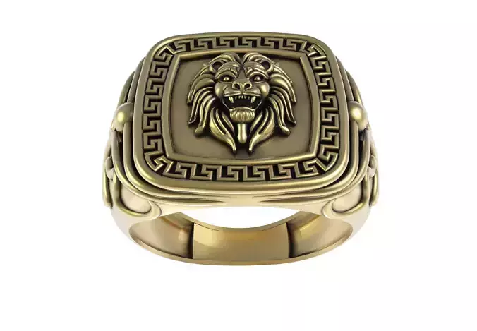 Lion Face Greek Key Ring