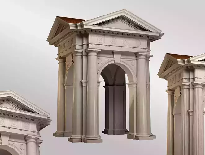Arched portico in Doric Denticulated column order gazebo 3D model