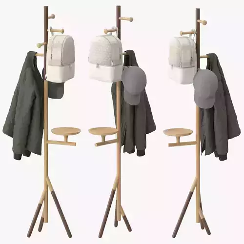 Coat Rack Wooden Entryway 3D model