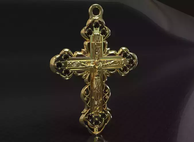 Beautiful cross with a crucifix and stones