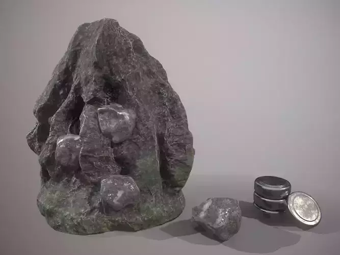 Silver ore deposit and refined silver resource Low-poly 3D model