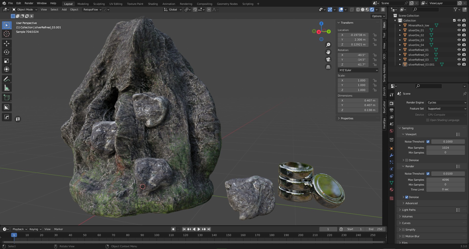 Silver ore deposit and refined silver resource Low-poly 3D model_5