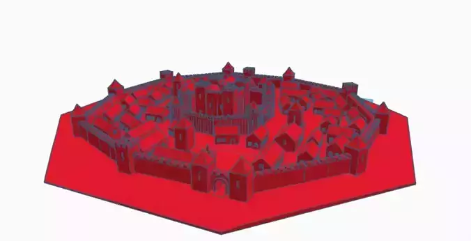Medieval Walled City with Central Fortress - 3D Printable Model