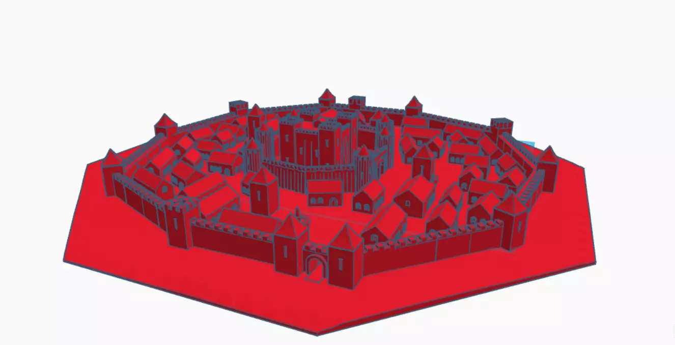 Medieval Walled City with Central Fortress - 3D Printable Model 3D print model_0