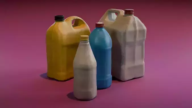 Plastic Jerrycans and Bottles Low-poly 3D model