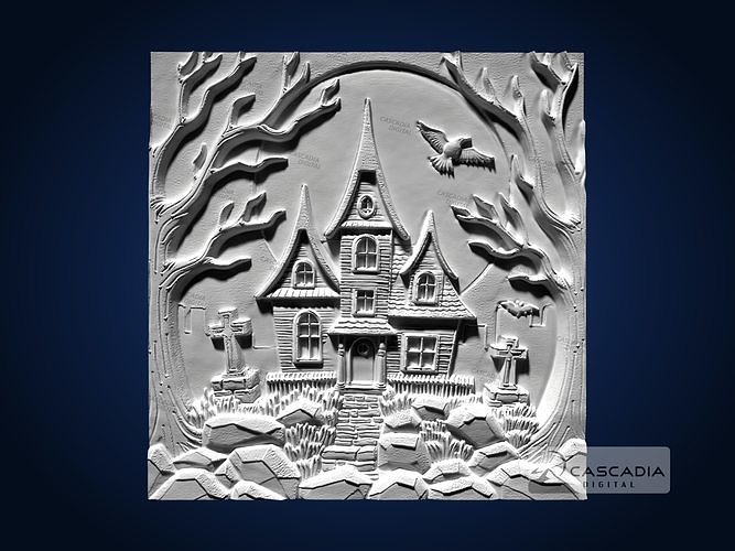 Haunted House CNC Router Carving Casting Relief Halloween decor 3D print model
