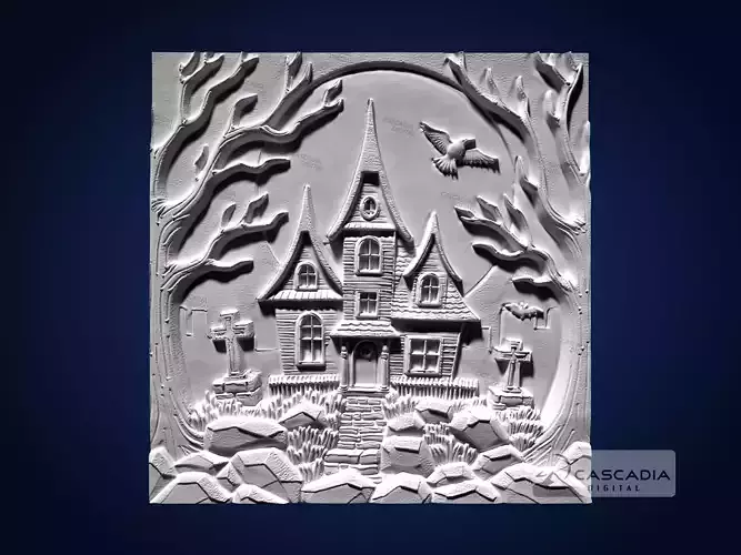 Haunted House CNC Router Carving Casting Relief Halloween decor 3D print model