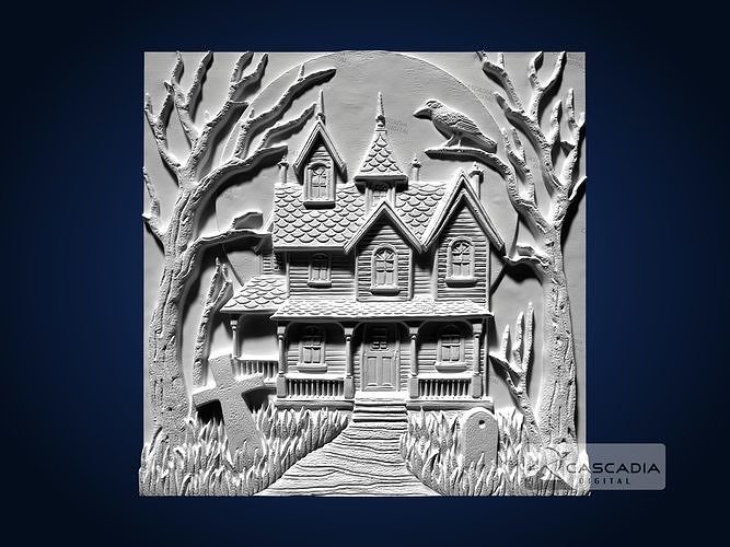 Haunted House CNC Router Carving Casting Relief Halloween decor 3D print model