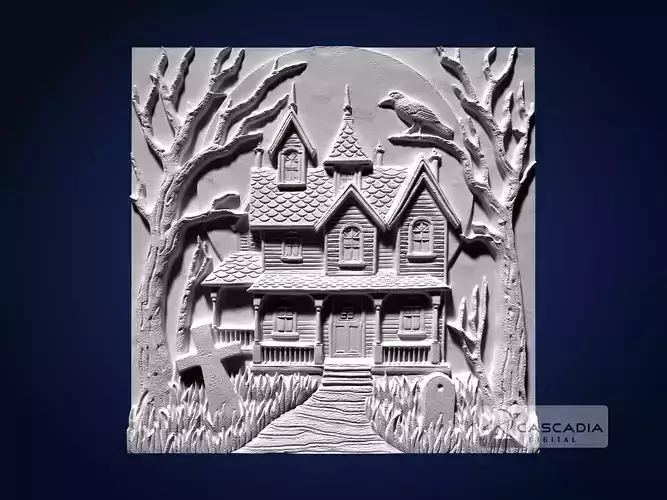 Haunted House CNC Router Carving Casting Relief Halloween decor 3D print model