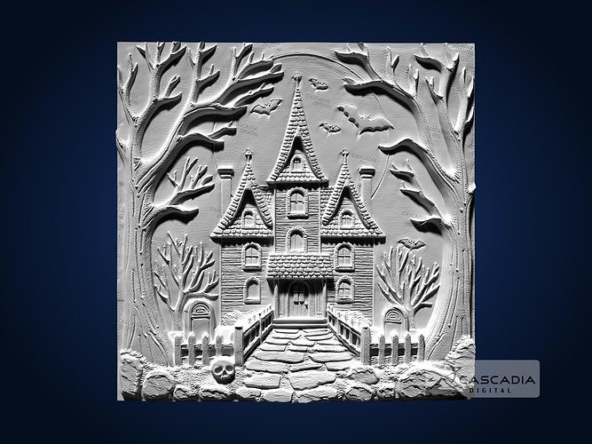 Haunted House CNC Router Carving Casting Relief Halloween decor 3D print model