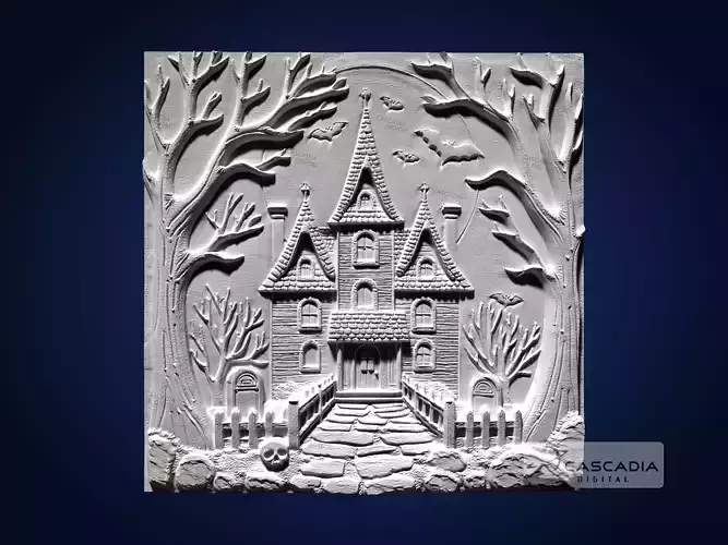 Haunted House CNC Router Carving Casting Relief Halloween decor 3D print model