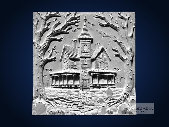 Haunted House CNC Router Carving Casting Relief Halloween decor 3D print model