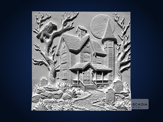 Haunted House CNC Router Carving Casting Relief Halloween decor 3D print model