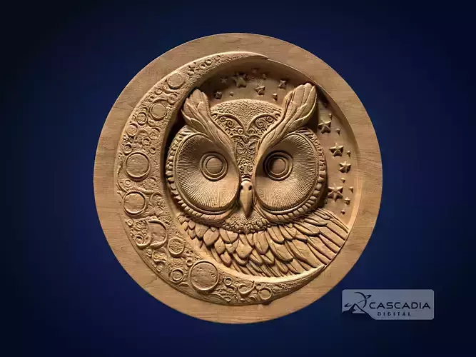 Owl Moon Round - CNC Router Carving Casting night bird coin