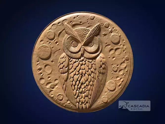 Owl Moon Round - CNC Router Carving Casting night bird coin