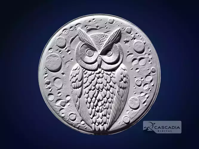 Owl Moon Round CNC Router Carving Casting Relief night bird coin 3D print model