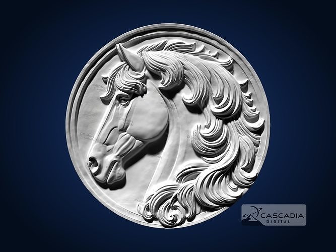 Horse Head Round CNC Router Carving Casting Relief Farm animal 3D print model