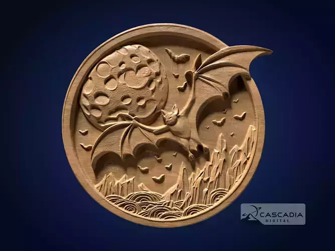 Bat Moon Round - CNC Router Carving Casting halloween coin
