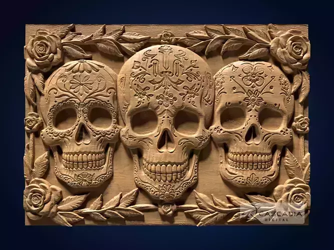 Tres Calaveras - CNC Router Carving Casting Dia De Muertos
