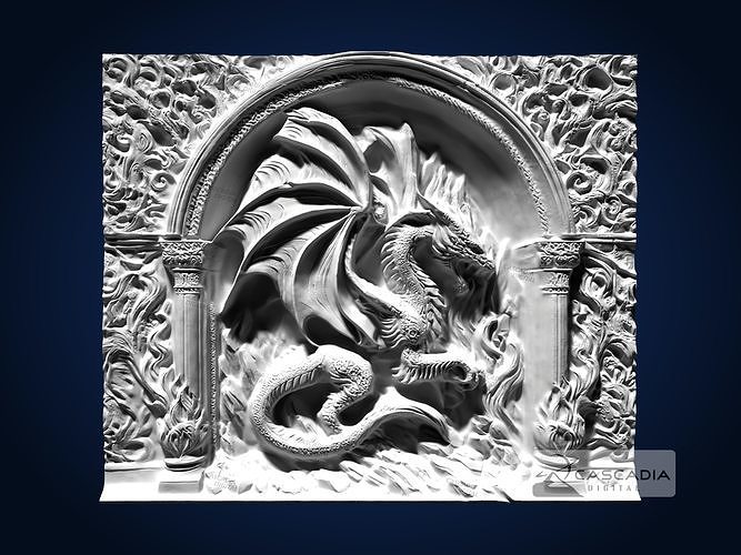 Dragon Cave CNC Router Carving Casting Relief mythical castle 3D print model
