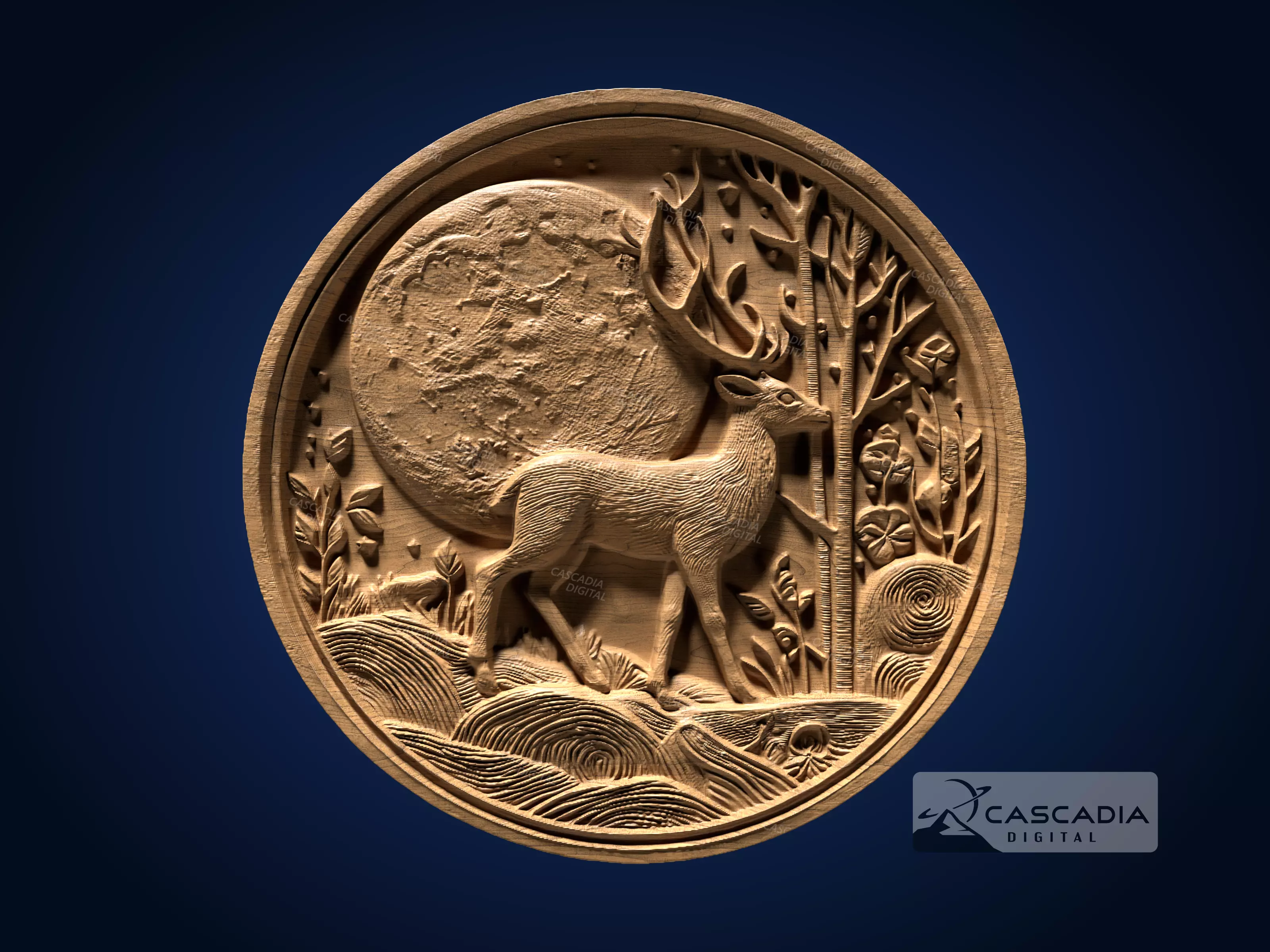 Deer Moon Round - CNC Router Carving Casting buck doe coin 3D print model_0