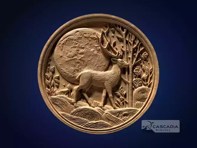 Deer Moon Round - CNC Router Carving Casting buck doe coin
