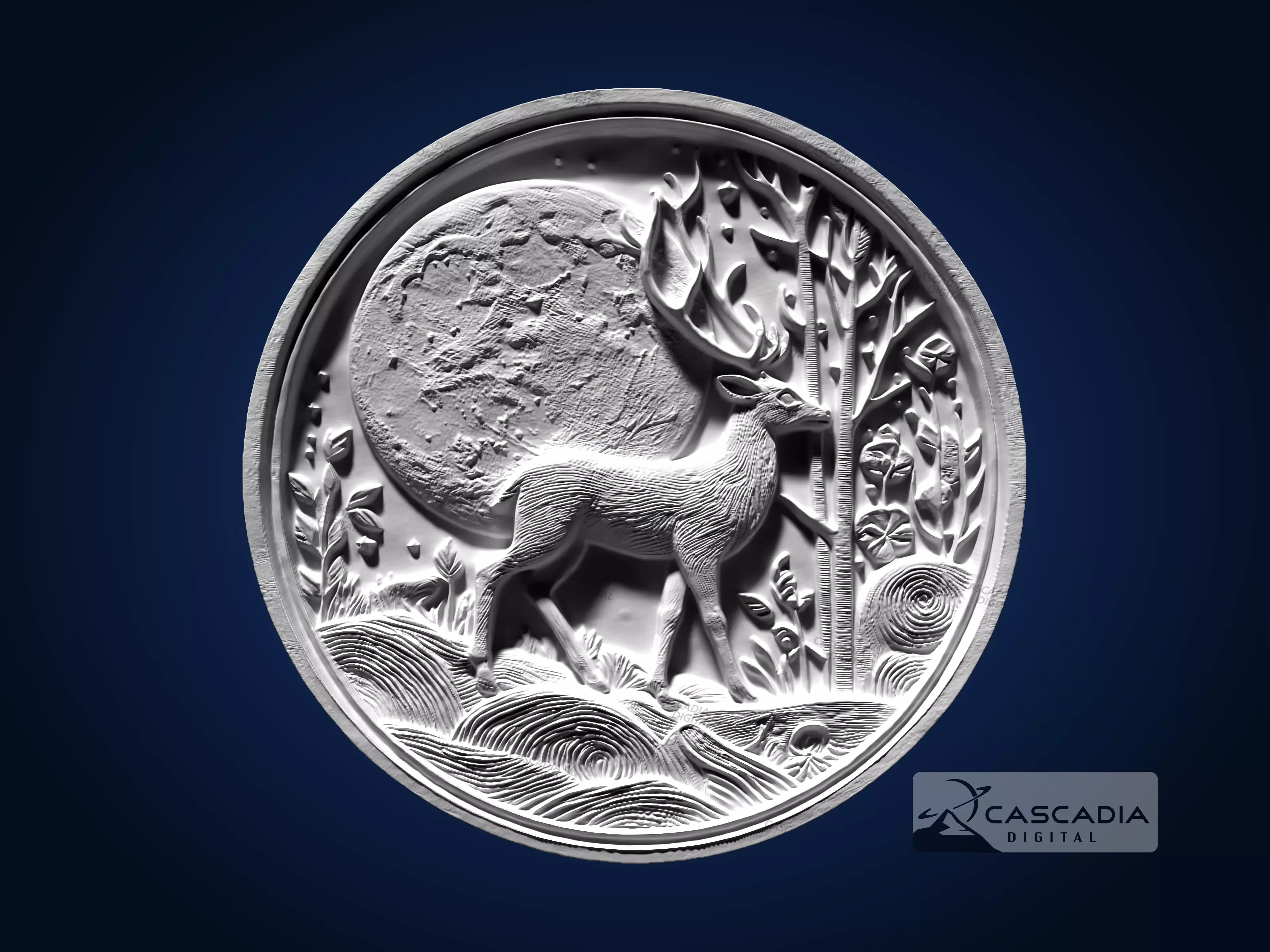 Deer Moon Round - CNC Router Carving Casting buck doe coin 3D print model_1
