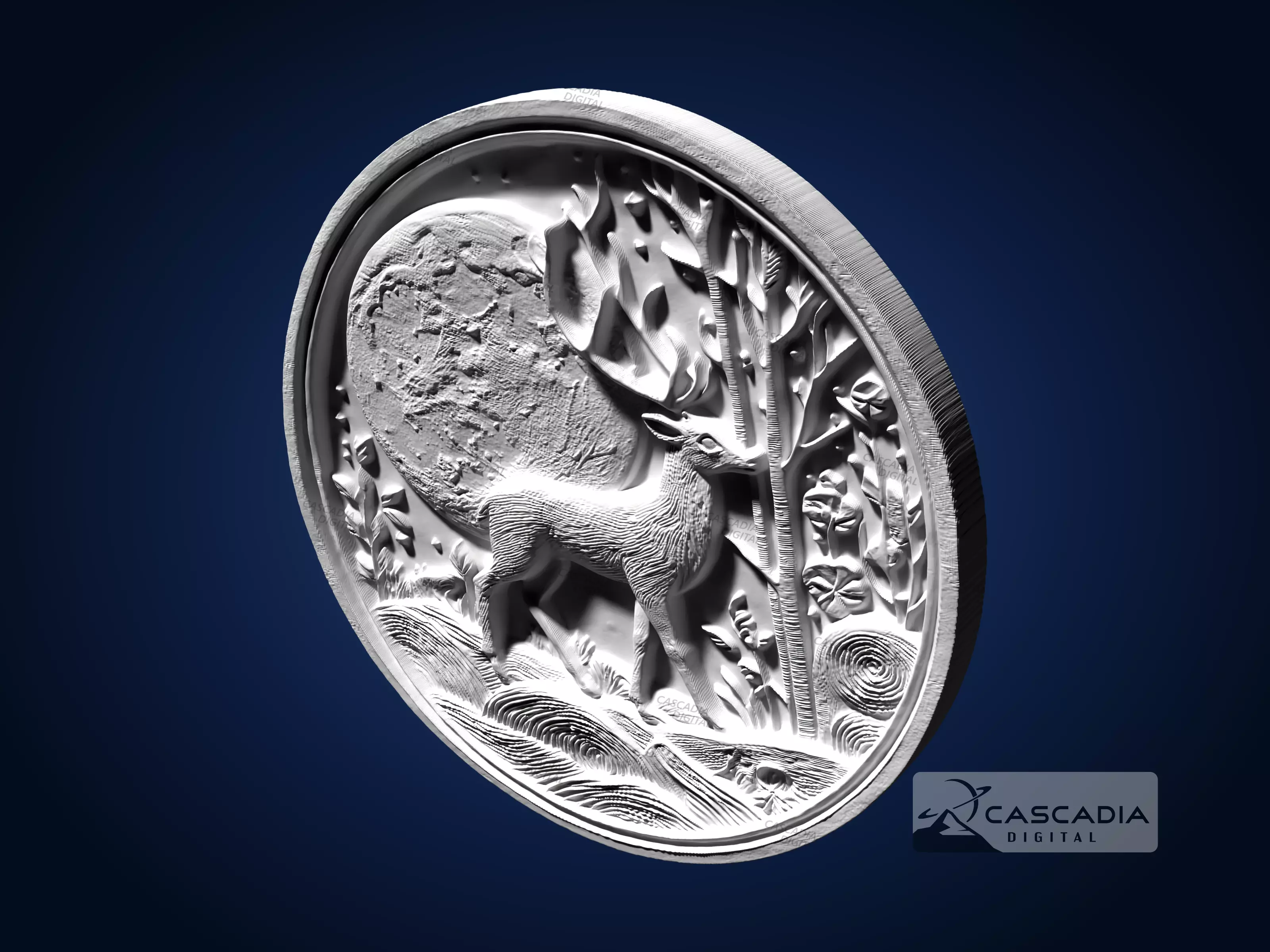 Deer Moon Round - CNC Router Carving Casting buck doe coin 3D print model_4