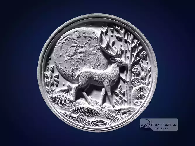Deer Moon Round CNC Router Carving Casting Relief buck doe coin 3D print model